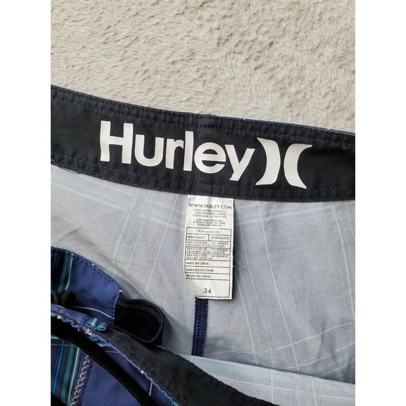Hurley Phantom Board Shorts Mens 34 Blue Plaid Polyester Cargo Pocket Drawstring - Picture 7 of 8